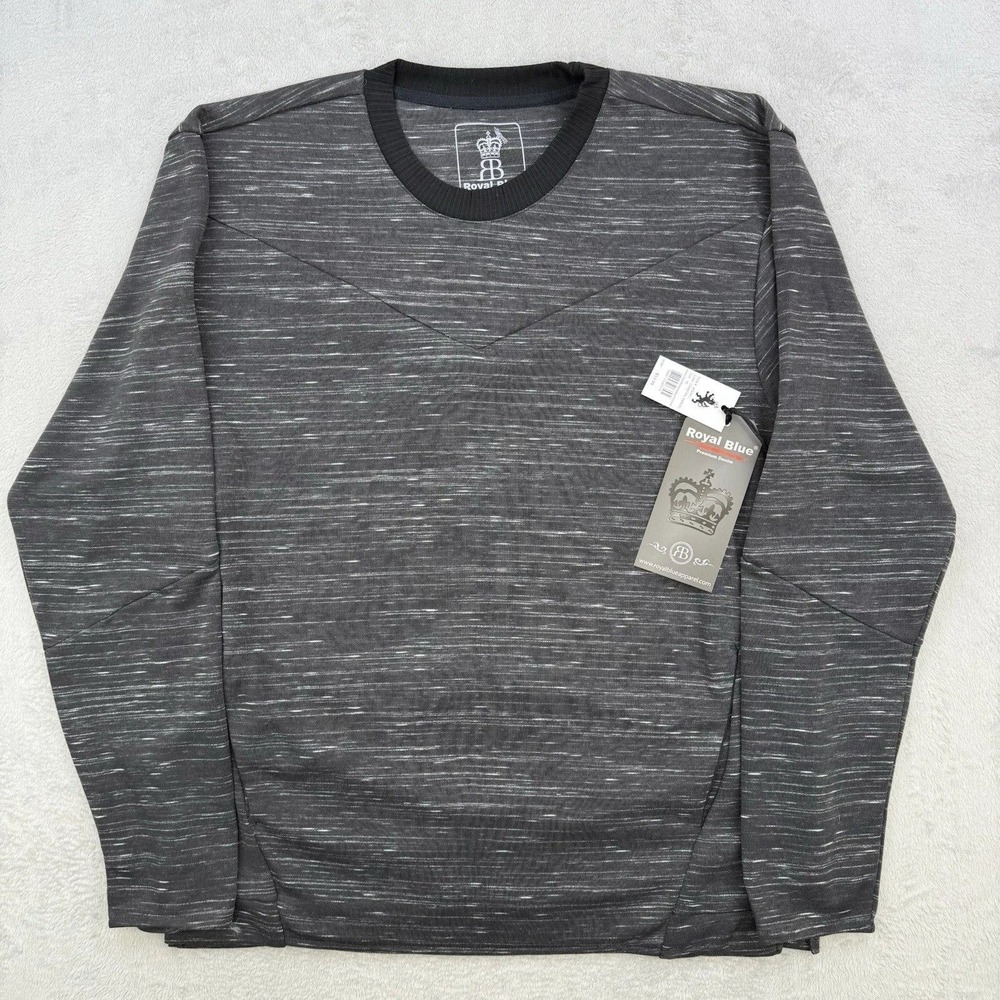 Royal Blue‎ Shirt Mens Long Sleeve T-Shirt Charcoal Marled Zippers Tee 2XL